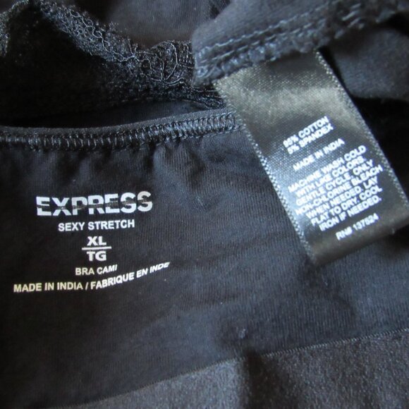 EXPRESS Sexy Stretch Bra Cami BLACK Top Tank Sleeveless LACE TRIM XL Y2K Style - Picture 3 of 3